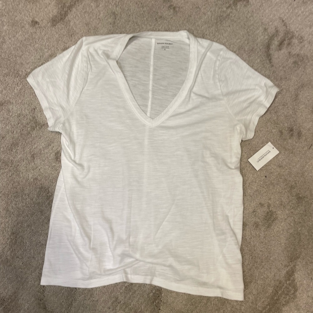 Banana Republic Cozy Slub White V Neck T-Shirt size XL NWT